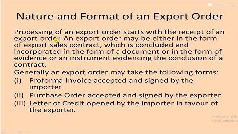 Processing of an Export Order