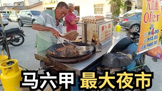 [马六甲Vlog2] 马六甲最大夜市 | 本地人必逛 | 海南猪肉沙爹 黄梨沙爹酱 | 娘惹蓝花饭 |Visit Malacca Largest Local Night Market