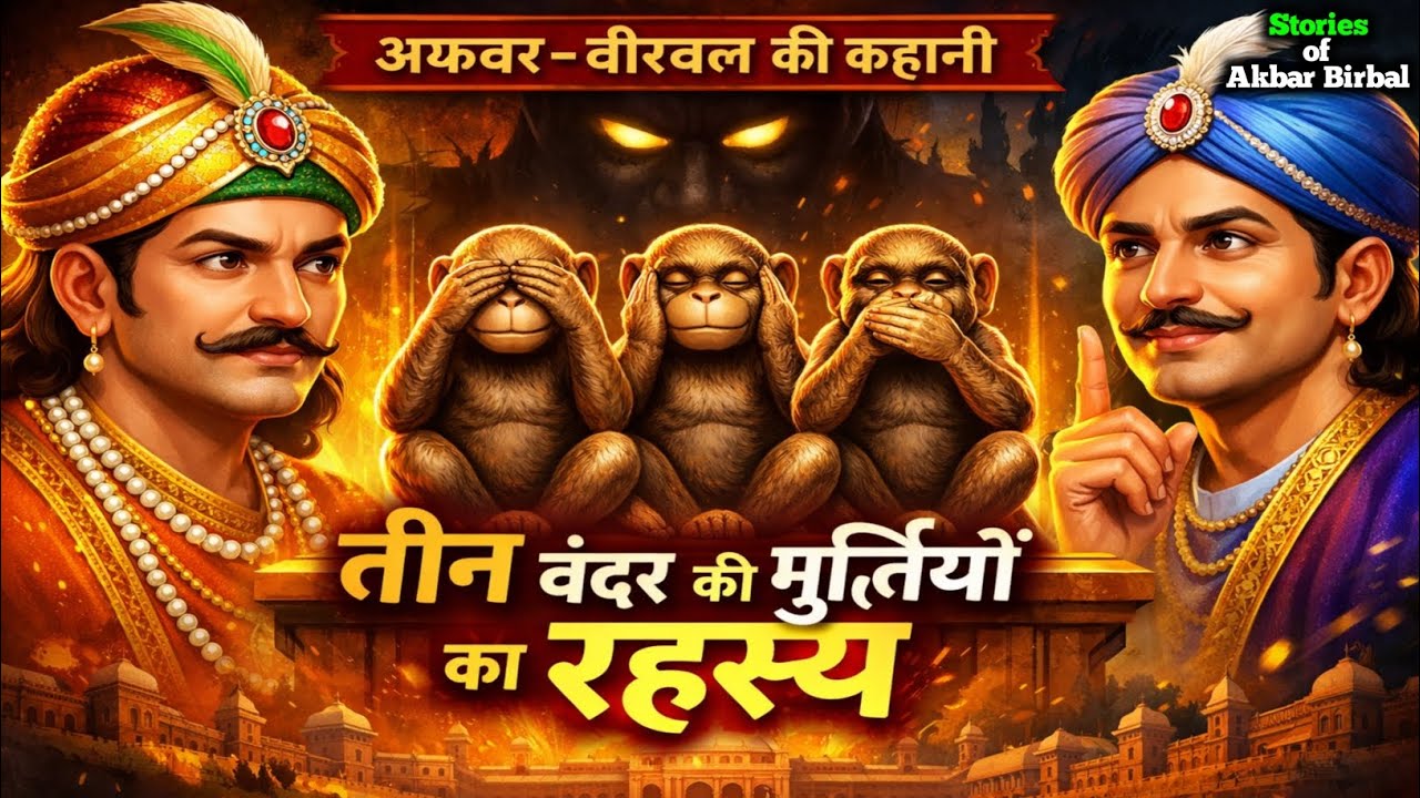 बंदर कि तीन मूर्तियों का रहस्य, अकबर बीरबल कि कहानी, Akbar Birbal ki kahani, Stories of Akbar Birbal