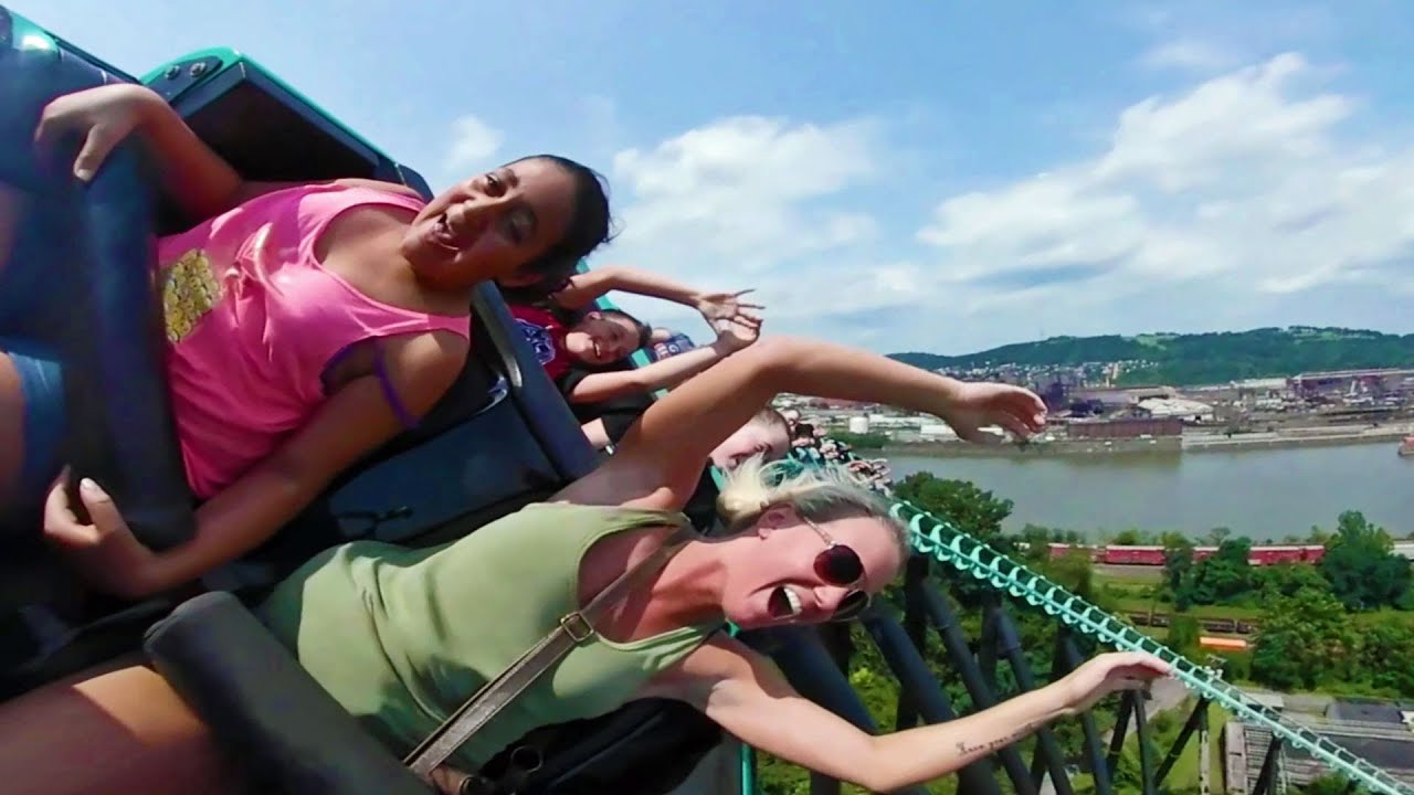 Phantoms Revenge horizon leveled front seat on-ride reverse ridercam HD POV Kennywood
