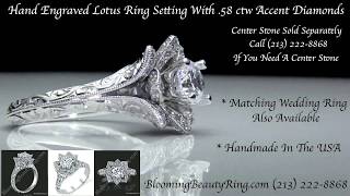 Copy of 1.58 ctw Unique Hand Engraved Lotus Flower Diamond Engagement Ring