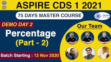 Aspire CDS 1 2021 | Percentage  | Part - 2 | Demo Day - 2 | Randhir Singh | Online Benchers