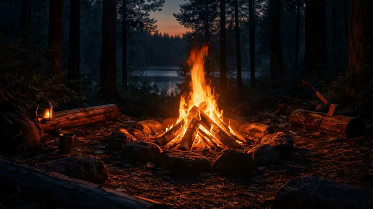 Campfire Sounds in an Evening Forest 🔥 | Relaxing Crackling Fire Ambience