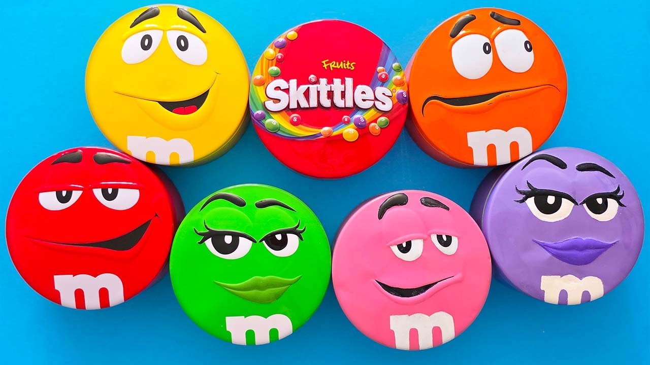 5 Minutes Satisfying Video Unpacking Rainbow Skittles & M&M's Chocolate Candy From Bright Tins ASMR