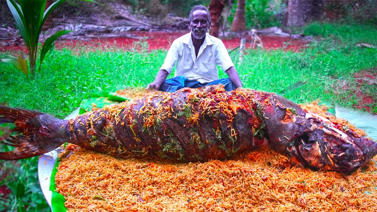 GIANT CATFISH MANDI RECIPE | Arabian Style Fish Biryani | Village Grandpa Karuppasami |