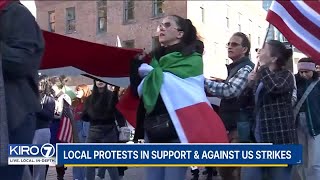 Protests in Seattle area in support and against US strikes in Iran