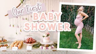 OUR FIRST BABY SHOWER | DIY Boho Floral Decor, Games \& Healthy Snacks!