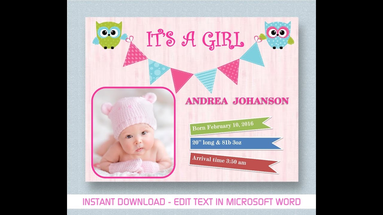 baby girl announcement creative template youtube baby girl announcement template free