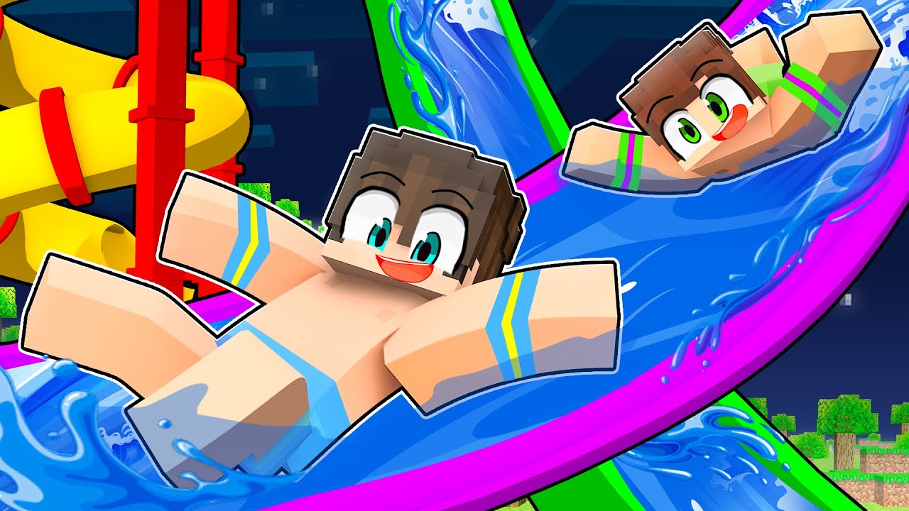 Staying 24 HOURS OVERNIGHT in a WATERPARK in Minecraft!