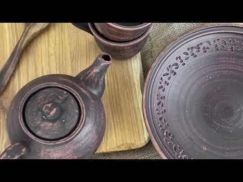 Набір керамічного (глиняного) посуду для чаювання на 4 осіб Гладкий, видео 1