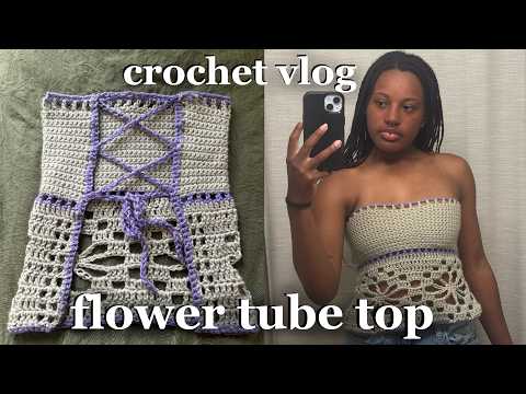 crocheting my dream flower tube top in three hours (crochet vlog)