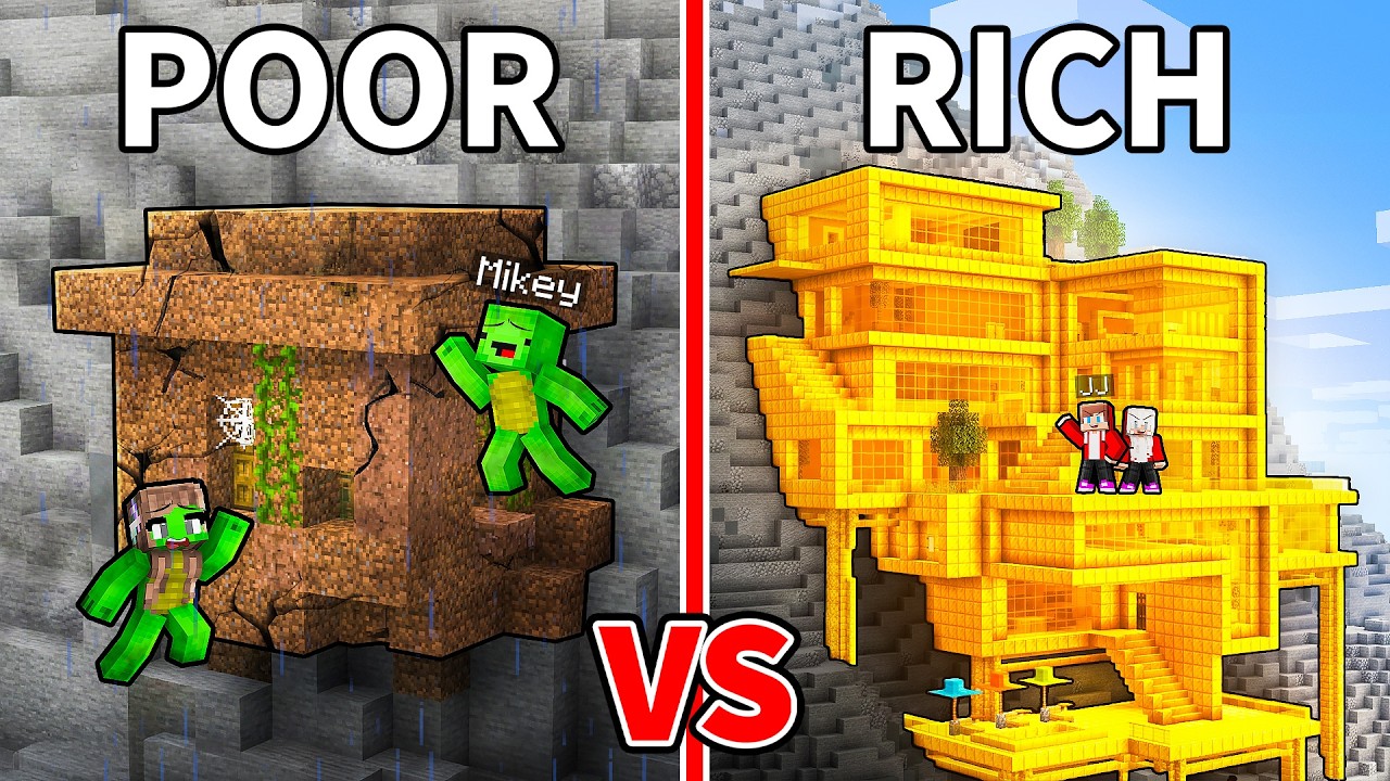 JJ and Mikey: POOR vs RICH MOUNTAIN BASE BATTLE in Minecraft - Maizen