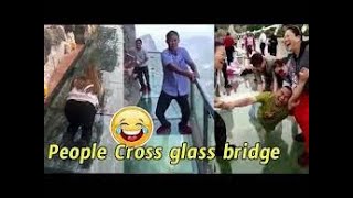 People are terrified to cross glass bridge | Glass bridge crack effect | Glass bridge funny moments