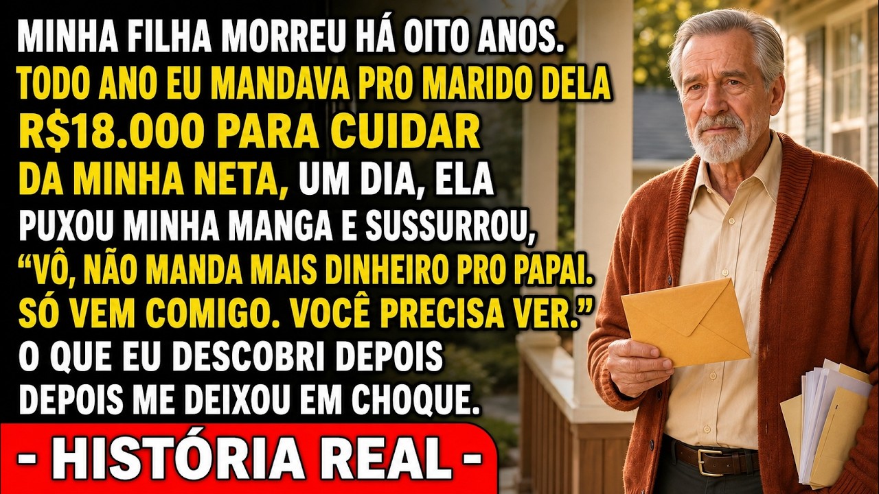 Minha neta de oito anos me encarou com um medo que eu nunca tinha visto e sussurrou: "Vô, não manda mais dinheiro pro papai. Tem uma coisa que o senhor precisa ver." Eu passei oito anos mandando...