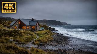 Wild Highland Coast 🏴 | Overcast Skies &amp; Crashing Ocean Waves | Cozy Cottage Ambience | 3H 4K