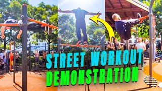 Guy Doing a Demonstration During a Street Workout Rally