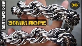 Bling Cartel Mens Huge Chain Hollow Rope Necklace 30MM Wide x 30 Inch  Silver Tone Hip Hop Rapper Dookie Necklace