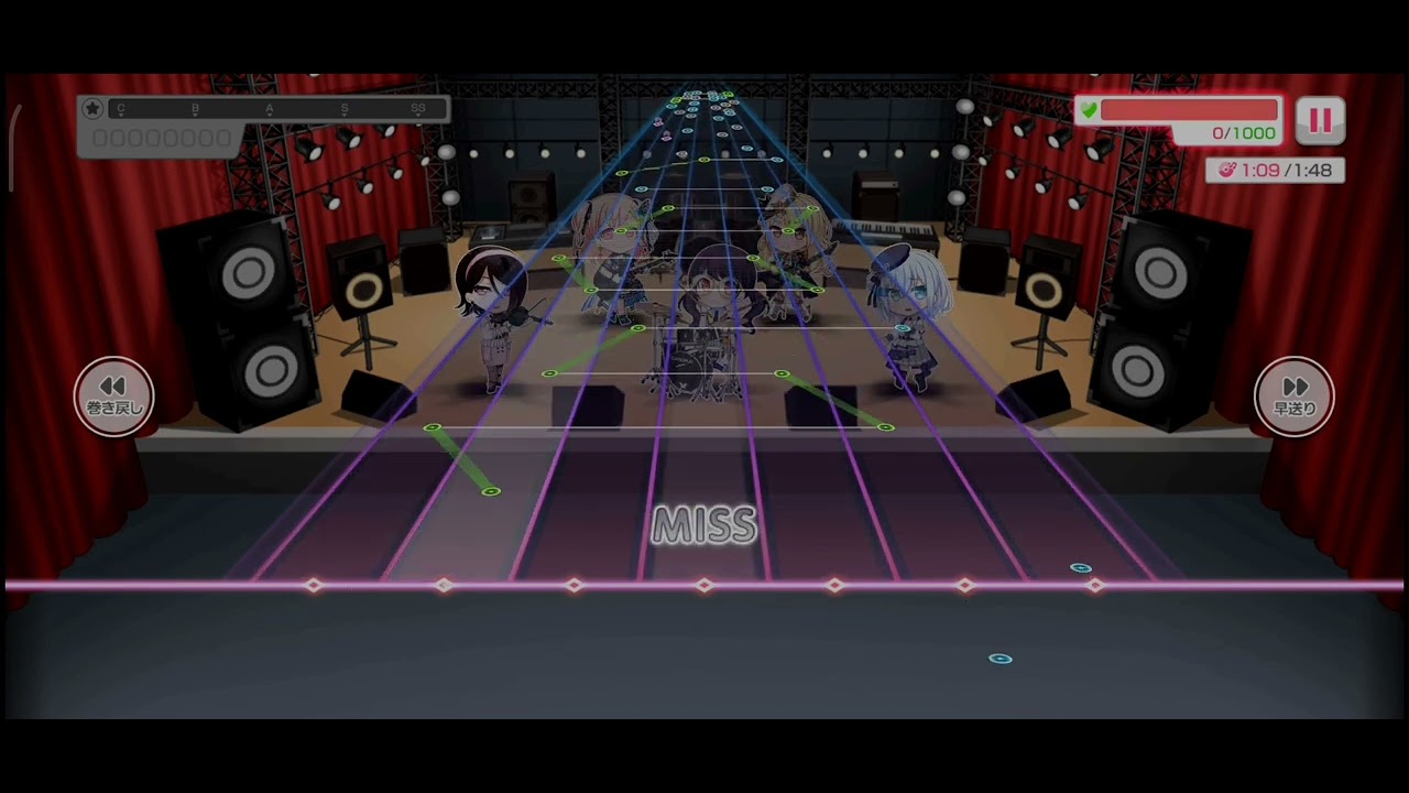 bandori but its 1x speed and the smallest note size