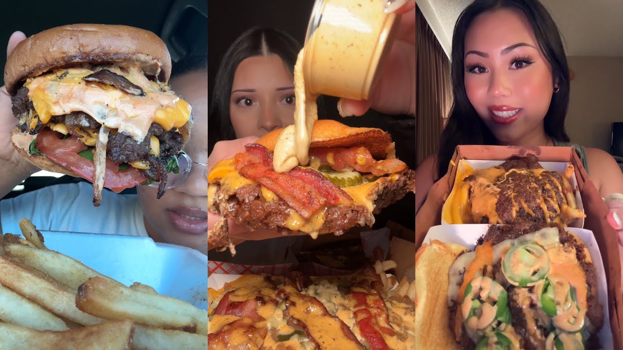 Burger TikTok mukbang compilation | Buffalo Wild Wings, In-N-Out, Shake Shack, Burger King & more!