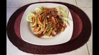 pimientos con champiñones salteados