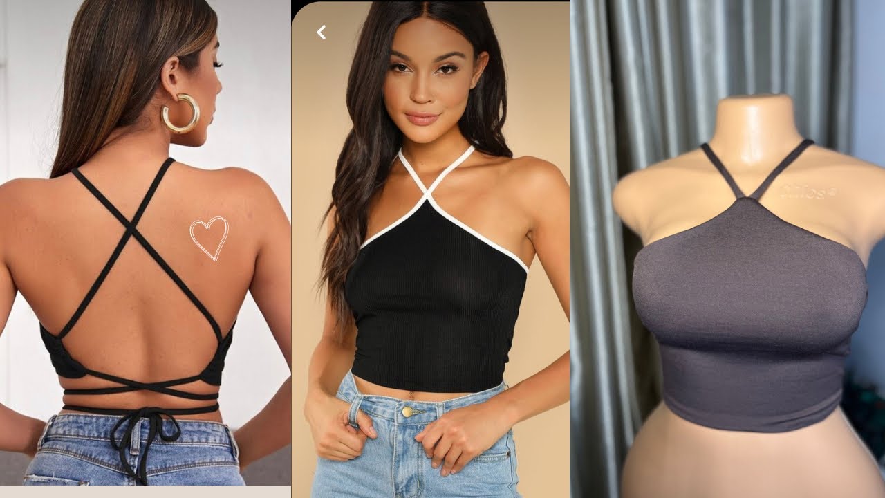 DIY Halter lace up backless crop top /DIY halter tank top /crop top tutorial/