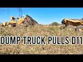 Dump truck recovers bogged d11 bulldozer  cat d11  vlog 270