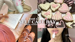 ⋆₊˚self care day 𝜗𝜚 ⋆｡˚|| post exam self care, skincare, workout, baking 🩰