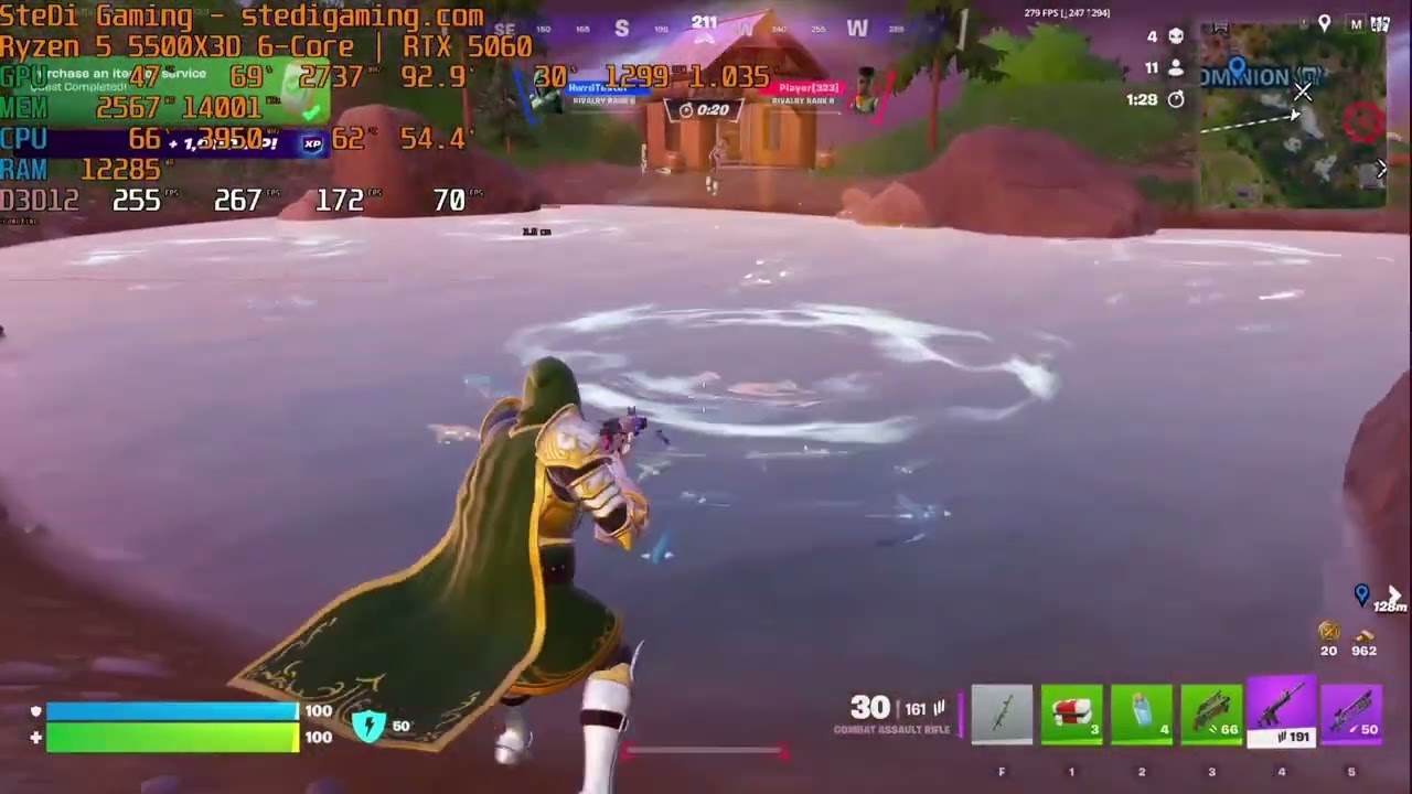 Fortnite with Ryzen 5 5500X3D with GeForce RTX5060 on DX12 Low