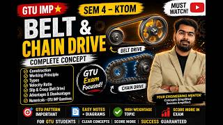 🔥 GTU IMP | KTOM (Kinematics &amp; Theory of Machines) – Belt &amp; Chain Drive | Sem 4 Complete Concept 🔥
