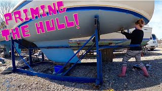 Applying Interlux Primer To The Hull Of Our 26Ft Sailboat - New Sailors S2Ep4