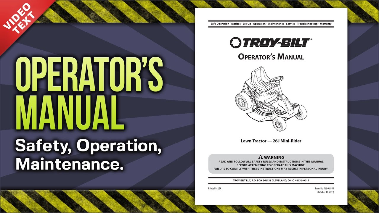 Operator's Manual: Troy-Bilt TB30 R Neighborhood Rider Lawn Mower