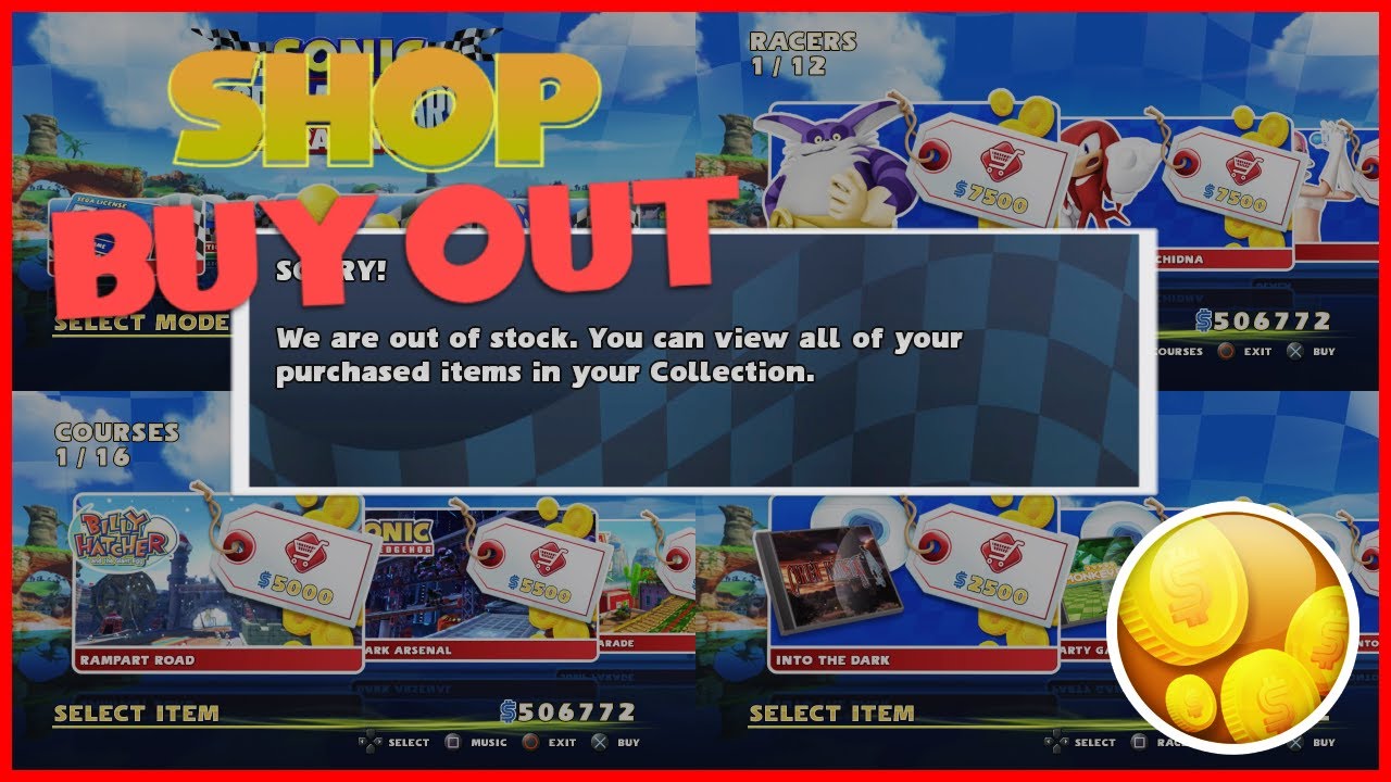Shopping Experince! Full Collection Buy out! (Sonic & Sega All Stars Racing 2010)