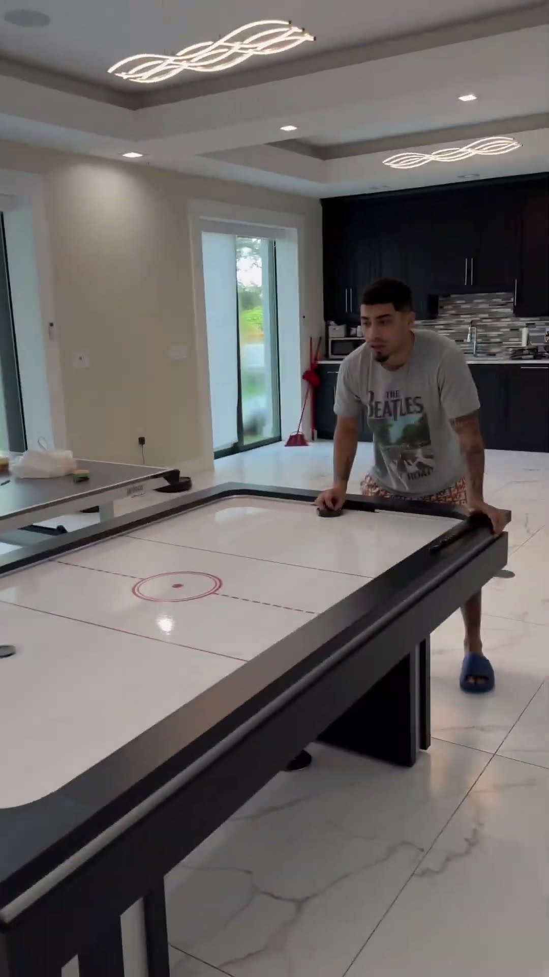 Mom catches dad and son playing air hockey before school #shorts