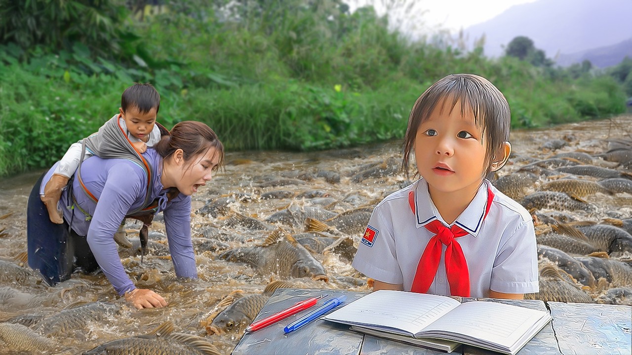 Lucky Fishing Day of Chuc Duong with Giant Pond Fish Caught | Nhi Goes to School | Village Life