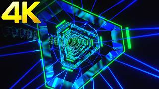 4K VJ LOOP NEON Green & Yellow Light Triangle Tunnel Abstract Background - Screensaver (N0 SOUND)