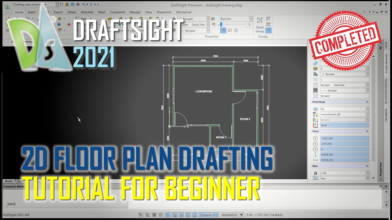 Draftsight 2021 2D Floor Plan Drafting Tutorial For