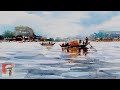 Watercolor Painting  beginners - How to paint river, boats, water and reflections by Shahanoor Mamun