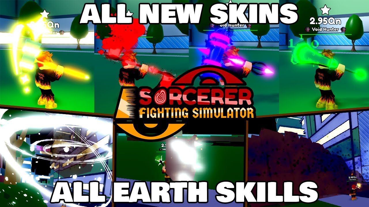 All Earth Magic Skills All New Skins Sorcerer Fighting Simulator Youtube
