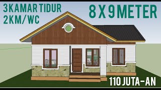 Desain Rumah 8x9 Meter 3 Kamar Tidur 2 Kamar Mandi