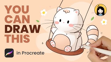How to Draw Cute Cat on a Swing in Procreate | Easy Tutorial for Beginners | Cute Drawing Ideas
