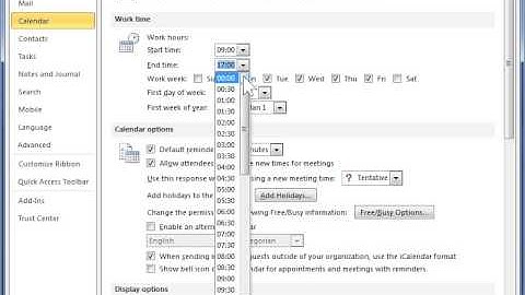 Outlook 2010 Change the Time Displayed in the Calendar