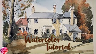 Paint a watercolor painting of Edward Wesson - easy landscape house trees tutorial for beginners