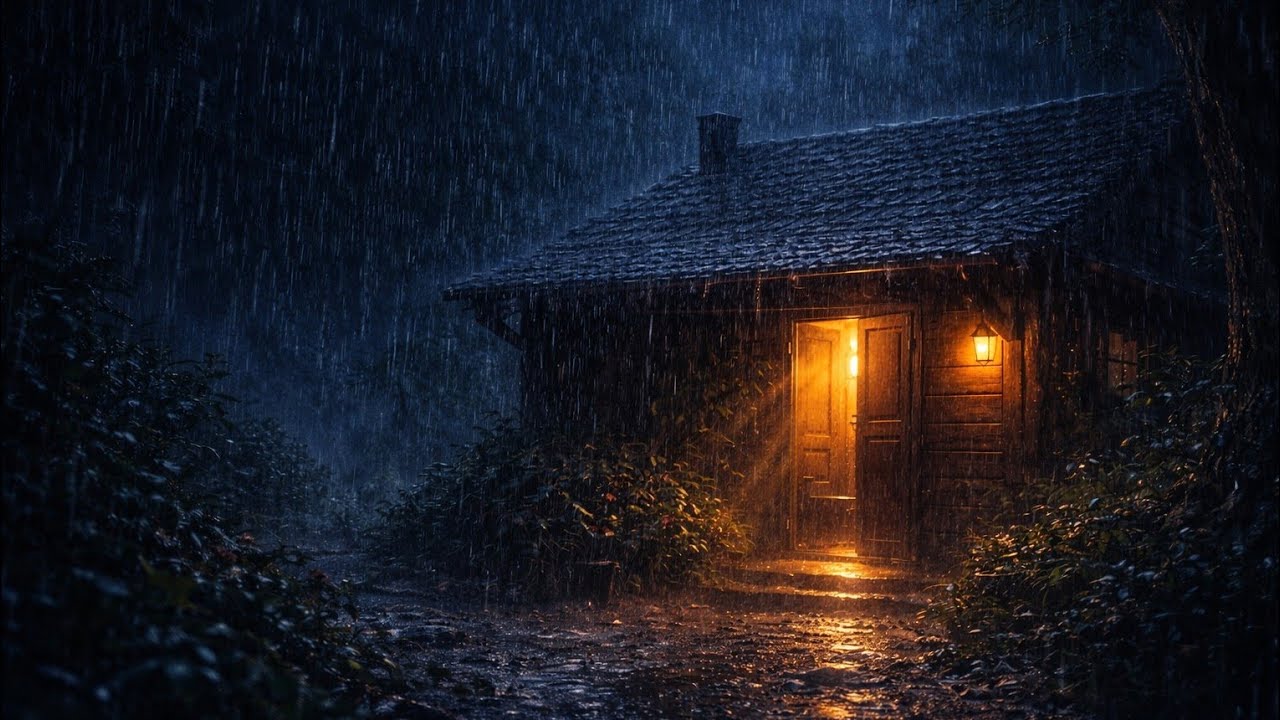 Cozy Rainy Night in Wooden Cabin | 4K Sleep Ambience (2 Hours)