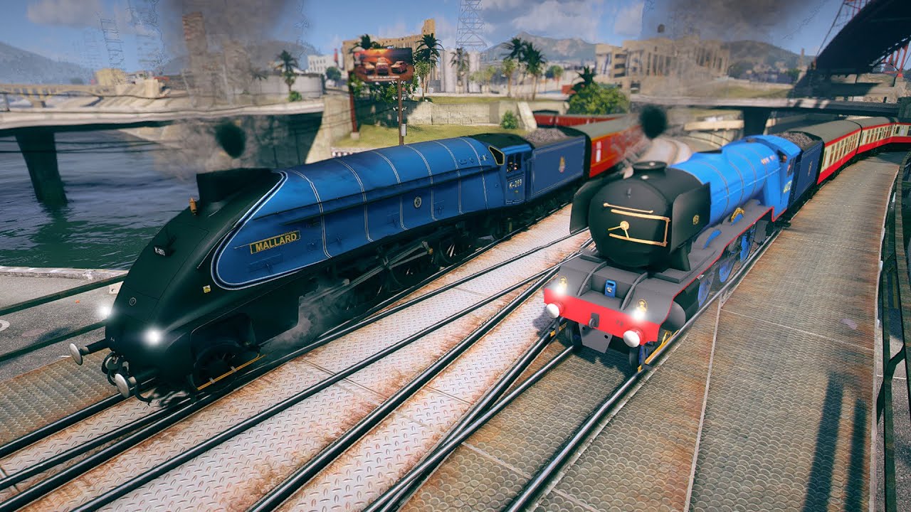 MALLARD Steam Train meets FLYING SCOTSMAN, BIG BOY, BLUEBELL, CSX, AEROTRAIN! - Grand Theft Auto V