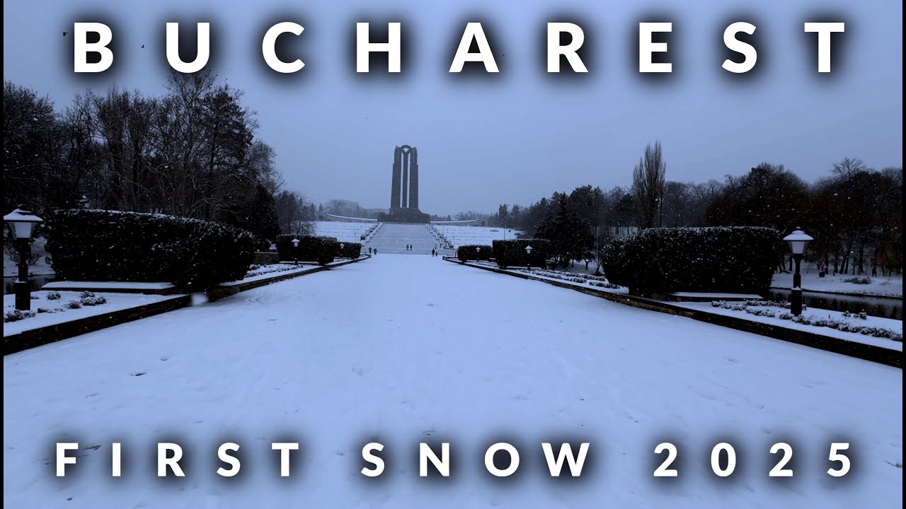 First snow of 2025 in Bucharest. A relaxing walk in heavy snowfall in Carol Park