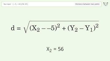 Find the distance between two points p1 (-5,-41) and p2 (56,15): Step-by-Step Video Solution