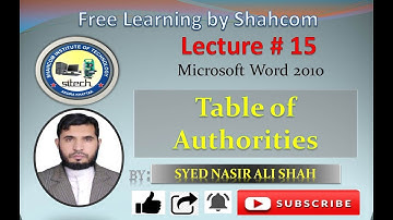 Microsoft Word in Pashto 15 | Complete Ms Office 2010 videos in Pashto | Table of Authorities