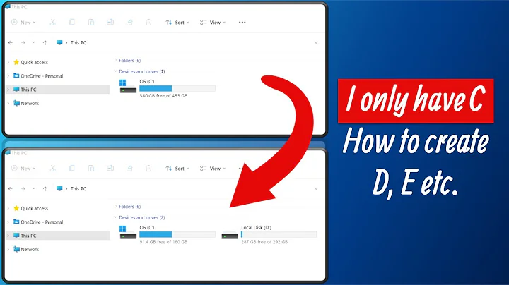 Windows laptop have only C drive, how to create D, E?