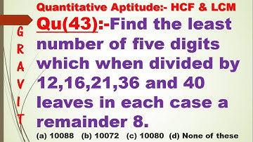 Find the least number of five digits which when divided by 12. 16, 21, 36 and 40 leaves in each