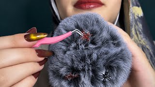 asmr ✶ bugs sreaching and plucking on fluffy mic (head massage - no talking)